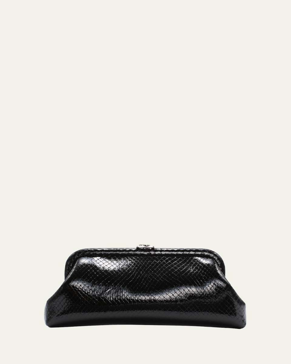 Skylar Snake-Print Leather Clutch Bag with JC Clasp